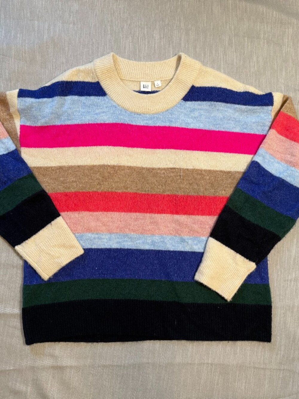 GAP Striped Crewneck Sweater in Multicolor Cream, Pink, Blue, Green, Black